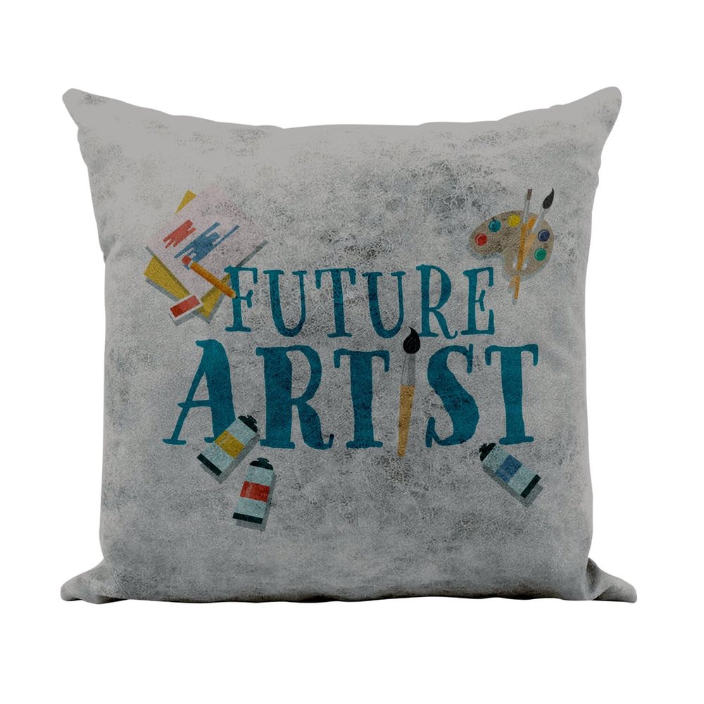 Fabulous Future Artist Passion Art Pillow Cover, Faux Leather, Gray, 40 x 40 cm, Leather-Like Feel