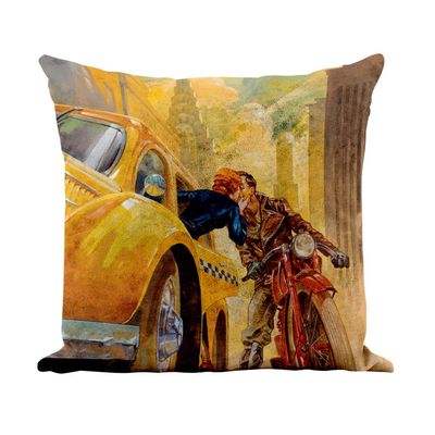 Fabulous Pillow Cover, Faux Leather, White, New York Manhattan Vintage Travel Art Deco 1930s Poster, 40 x 40 cm
