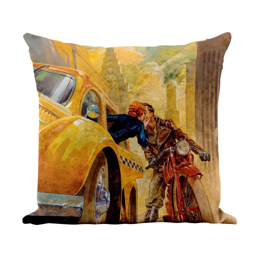 Fabulous Pillow Cover, Faux Leather, White, New York Manhattan Vintage Travel Art Deco 1930s Poster, 40 x 40 cm
