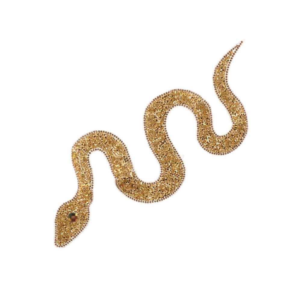 Gold Rhinestone Snake Applique Iron-On Patch for Jeans and Jackets