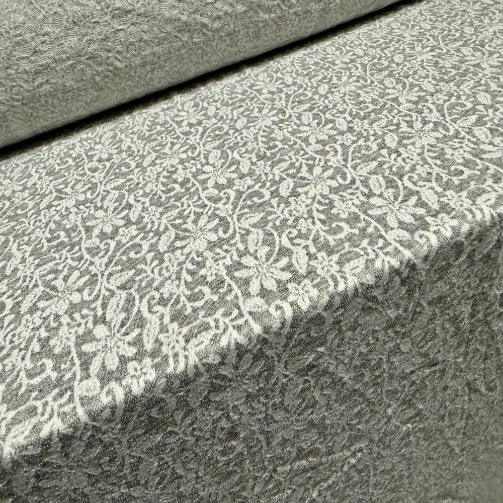 Stretch Elastane Double Jersey Fabric, Floral Damask Jacquard, Light Gray