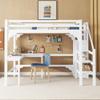 Shye Loft Bed with L-Shaped Desk, Pine Wood, Open Wardrobe, White, 140 x 200 cm view 1