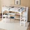 Shye Loft Bed with L-Shaped Desk, Pine Wood, Open Wardrobe, White, 140 x 200 cm view 2