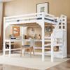 Shye Loft Bed with L-Shaped Desk, Pine Wood, Open Wardrobe, White, 140 x 200 cm view 3