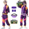 Hislovy 80s Kids Costume, 90s Tracksuit Outfit for Boys and Girls, Halloween Carnival, Purple, 134/140 view 1