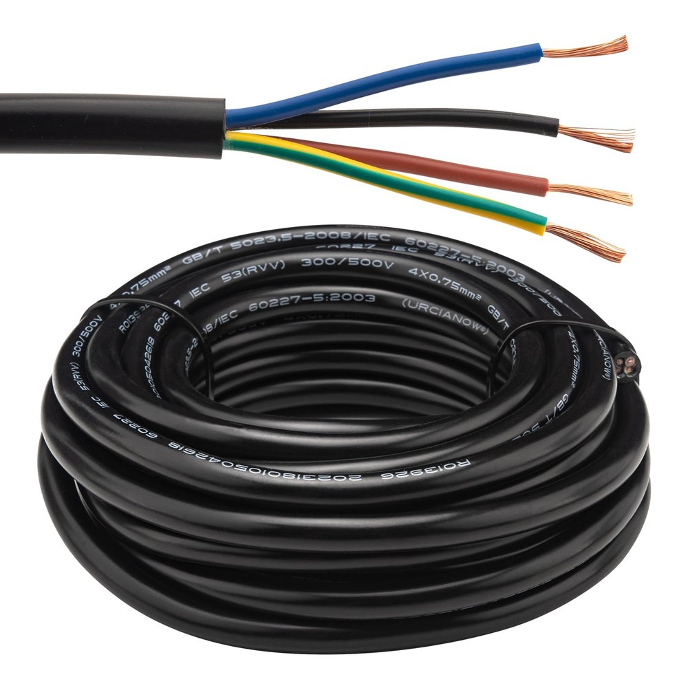URCIANOW RVV Wire, 4 x 0.75 mm², 18 AWG, 4-Core, 5 m, PVC Copper Cable for Home, Office, and Industry