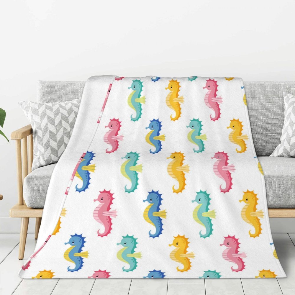 Seahorse Plush Flannel Fleece Bedspread/Throw Blanket, 60 x 80 in