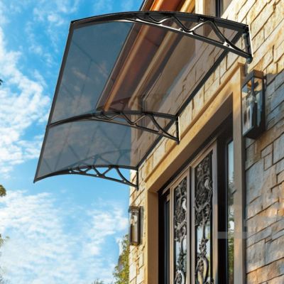 Door Awning with UV, Rain and Snow Protection, Aluminum and Polycarbonate, 150 x 140 cm, Gray