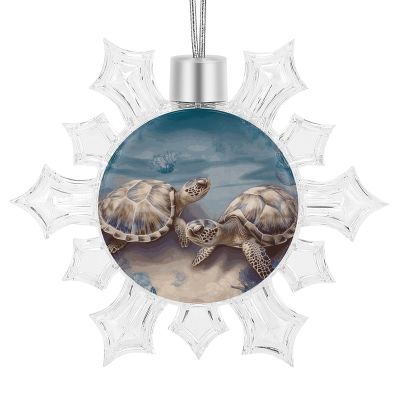 Christmas Snowflake Ornaments with Two Turtles and Shells