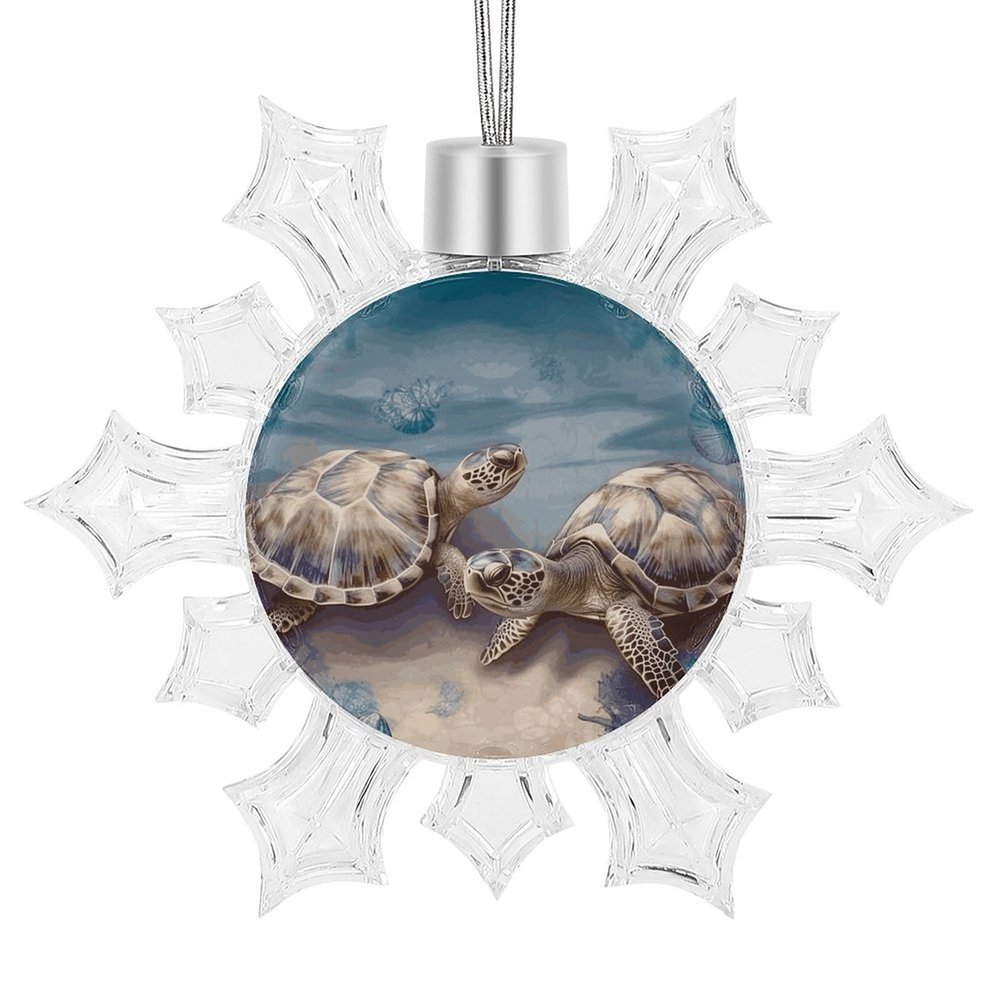 Christmas Snowflake Ornaments with Two Turtles and Shells