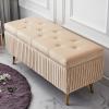 DRFGNF Velvet Upholstered Storage Bench with Footrest, Creamy White, 60 x 40 x 45 cm (24 x 16 x 18 in) view 1