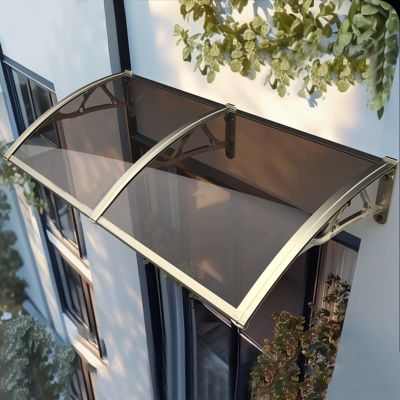 Door Canopy, UV, Rain & Snow Protection, Aluminum & Polycarbonate, Impact-Resistant, 24 x 63 in, Brown