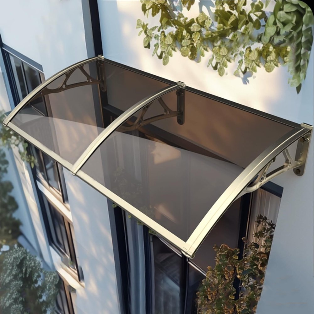 Door Canopy, UV, Rain & Snow Protection, Aluminum & Polycarbonate, Impact-Resistant, 24 x 63 in, Brown