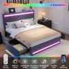 BPKADHY Upholstered Bed Full Size 140 x 200 cm with LED and 4 Drawers view 3