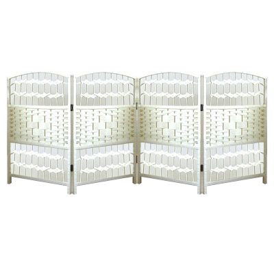 Woven Folding Room Divider, White, 4/5/6 Panels, Freestanding, 50 x 30 cm, 5-Piece