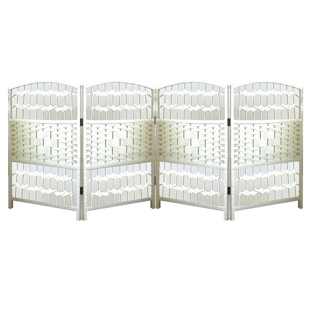 Woven Folding Room Divider, White, 4/5/6 Panels, Freestanding, 50 x 30 cm, 5-Piece