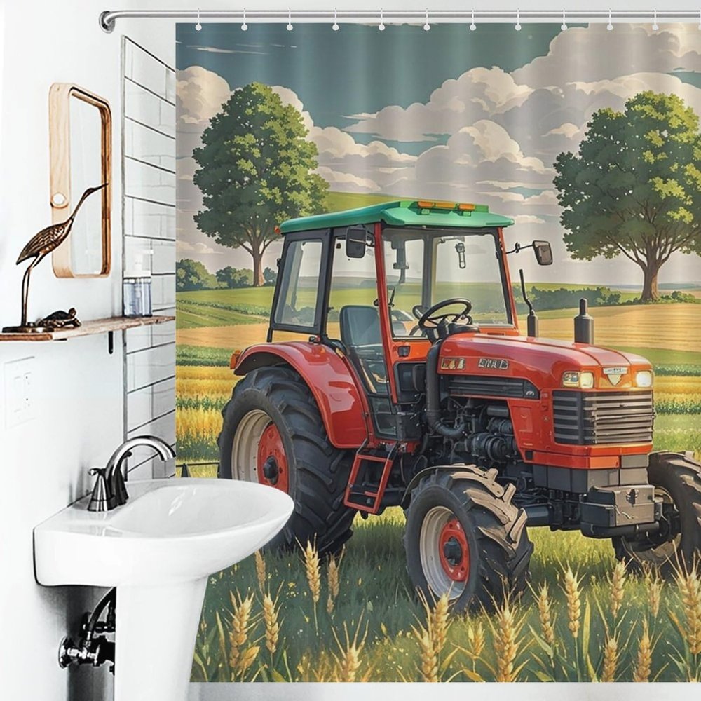 BTCOWZRV Tractor Winter Shower Curtain Set, Waterproof Fabric, 152 x 183 cm
