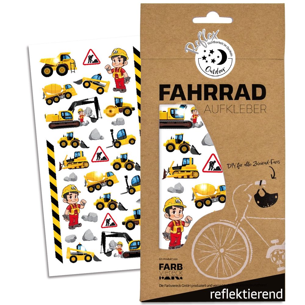 Color Square Bicycle Stickers for Boys – Excavators & Construction Vehicles | R0023