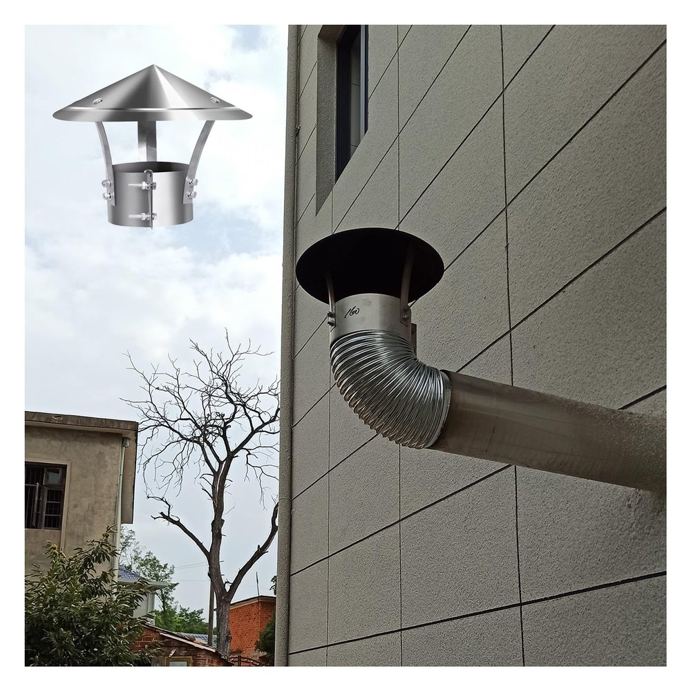 Innovative Stainless Steel Cone Cap for Fireplaces, Galvanized, Rain Guard, D 9 x 25 cm