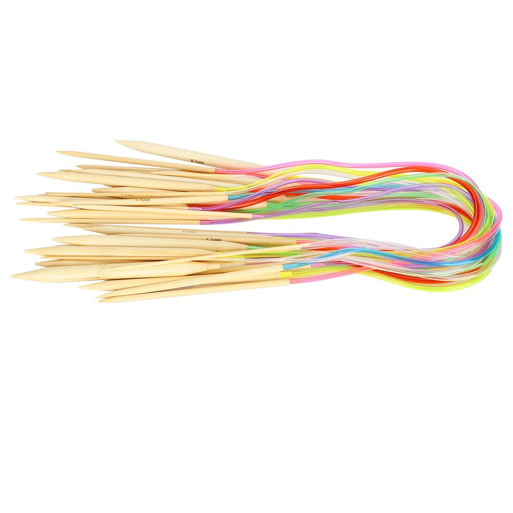 Colorful Double-Pointed Bamboo Circular Knitting Needles, 60 cm