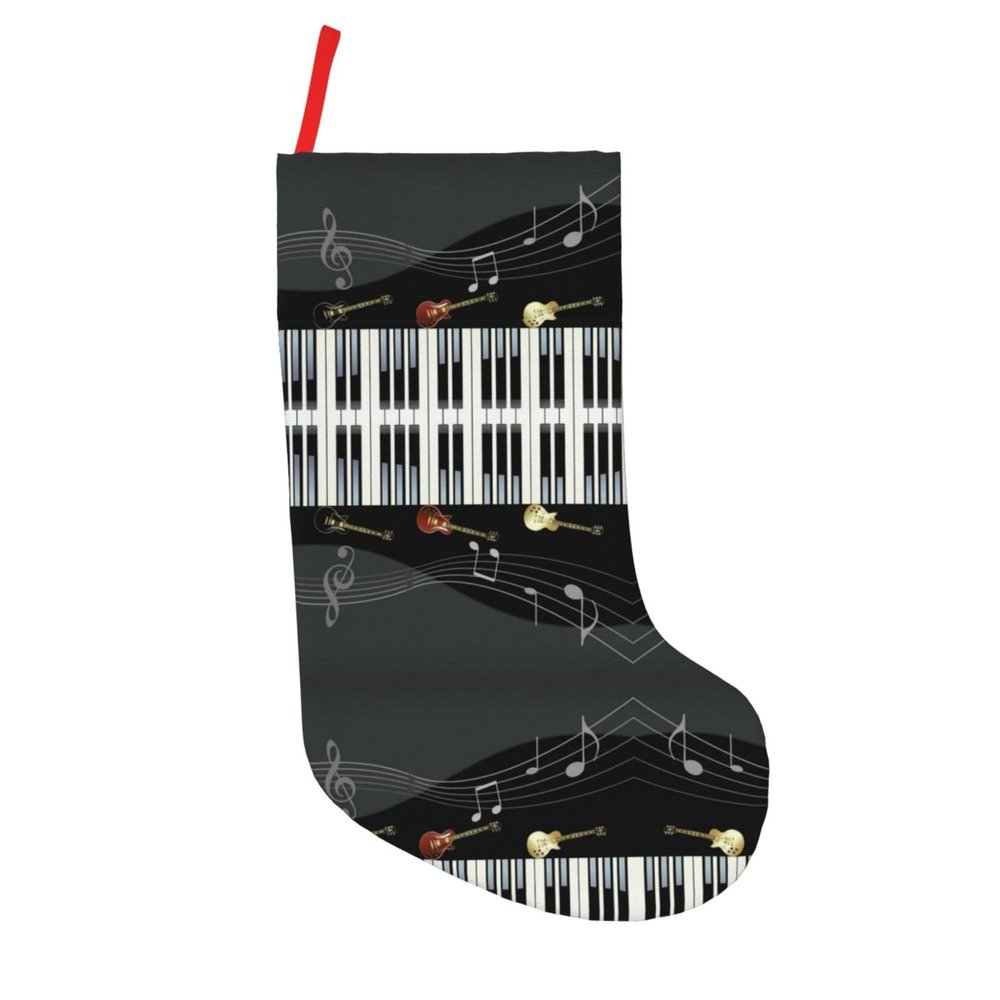 CHANGLEI Christmas Stocking with Guitar and Piano Pattern, 18 in, Black