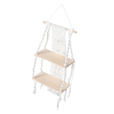 OKUMEYR Boho Wall Shelf, Handmade Cotton Rope and Wood, for Succulents and Artificial Plants