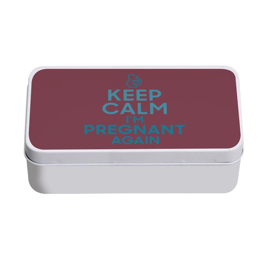 Fabulous Metal Box, Red, “Keep Calm I’m Pregnant Again,” 11 x 18.5 x 5.5 cm