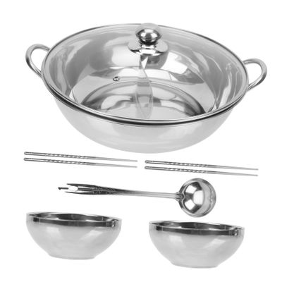 MOLUCKFU Stainless Steel Hot Pot with Divider and Anti-Scald Handles