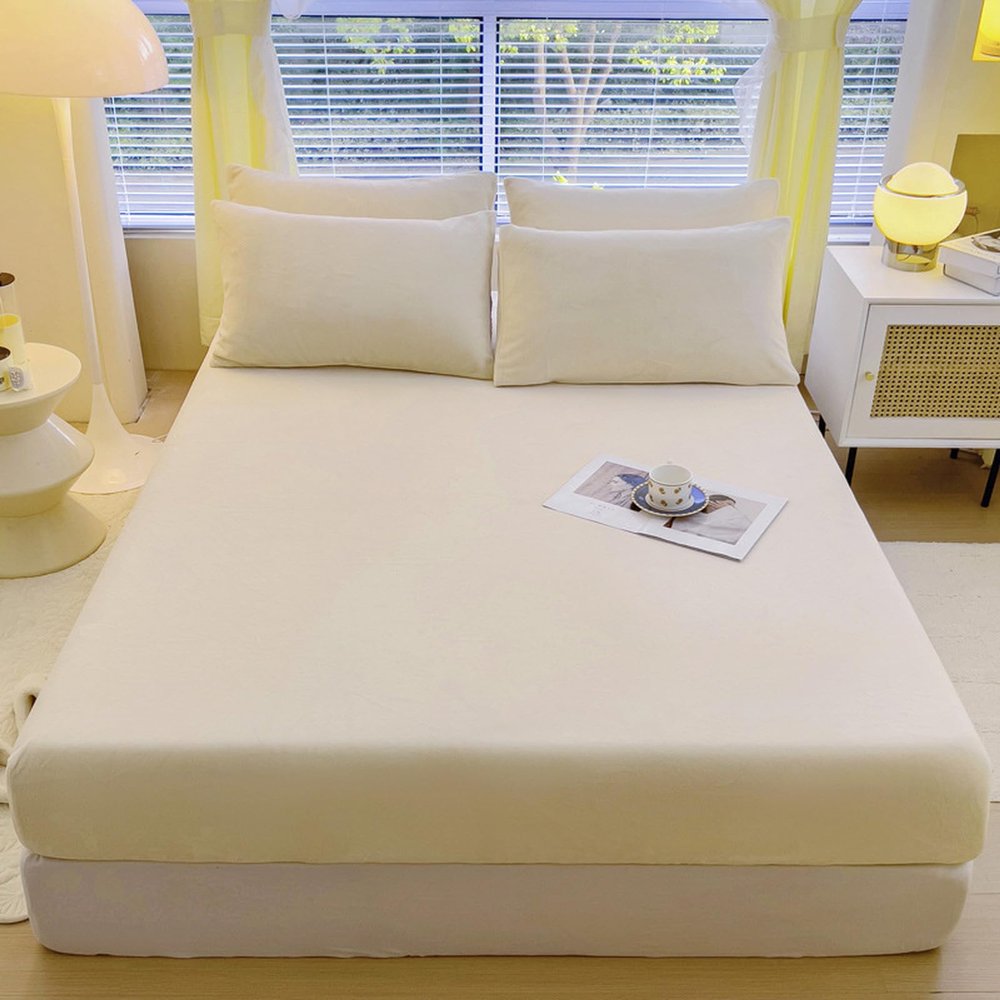 JIANINGHOME Flannel Fitted Sheet 100 x 200 cm, Warm Plush Winter Sheet with Cashmere Touch for Box Spring Beds