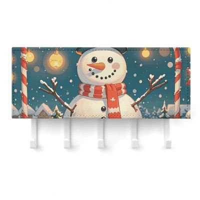 MNVTSKOP Merry Christmas Snowman Wall-Mounted Key Rack with 5 Hooks