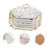 Hexagonal Ceramic Coasters with Stand, Classic Decorative view 3