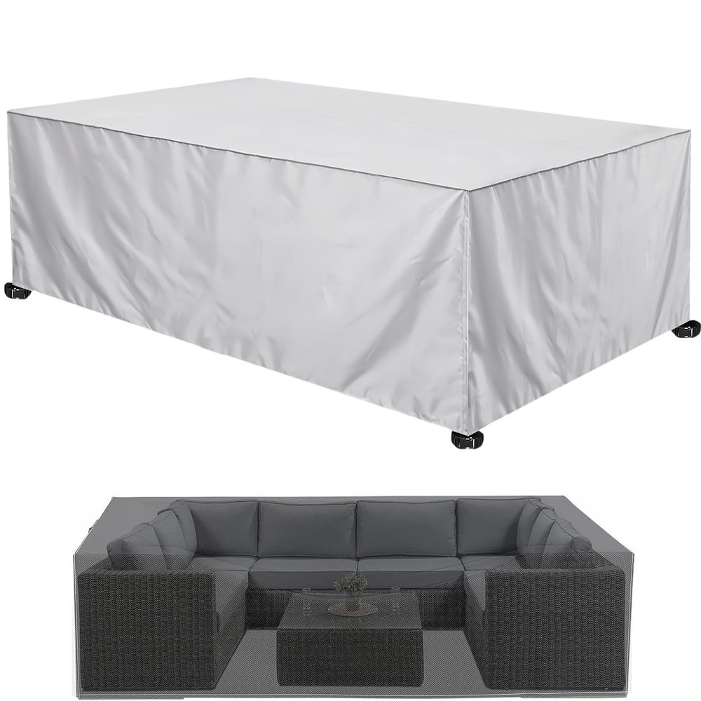 XUEQXUE Garden Furniture Cover 110 x 380 x 110 cm, Winterproof, Windproof, UV-Resistant, Waterproof, Ivory
