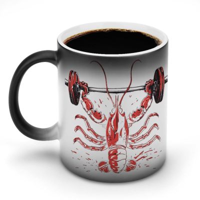 Weightlifting Lobster for Bodybuilders, Funny Color-Changing Coffee Mug, Heat-Sensitive Ceramic Mug with Handle, 312 ml
