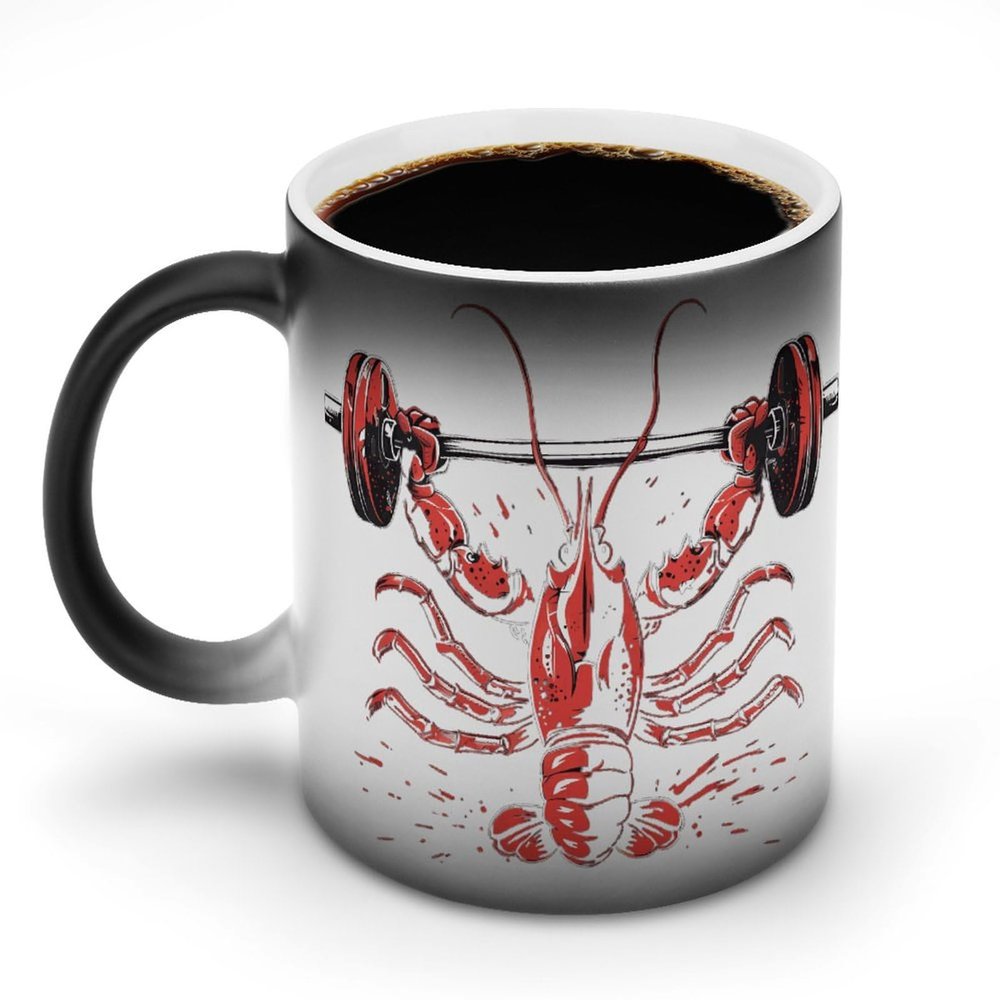 Weightlifting Lobster for Bodybuilders, Funny Color-Changing Coffee Mug, Heat-Sensitive Ceramic Mug with Handle, 312 ml