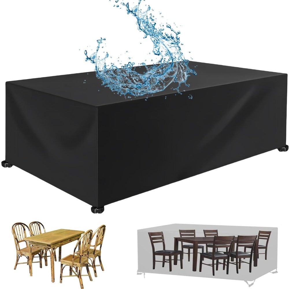 XUEQXUE Garden Furniture Cover, 150 x 410 x 150 cm, Waterproof, UV-Resistant, Winterproof, Black
