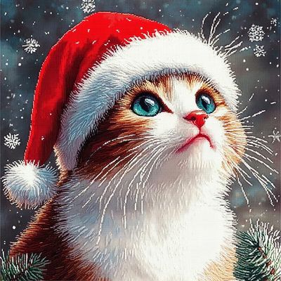 Wallphantom Christmas DIY Paint by Numbers Kit, Cat with Christmas Hat, for Beginners and Adults, 40x50 cm Unframed