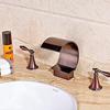 Widespread High-Arc Waterfall Kitchen Sink Mixer Faucet, Double-Handle, Deck-Mount, Oil-Rubbed Bronze-Red view 2