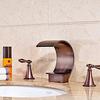Widespread High-Arc Waterfall Kitchen Sink Mixer Faucet, Double-Handle, Deck-Mount, Oil-Rubbed Bronze-Red view 3