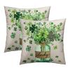 St. Patrick's Day Throw Pillow Covers, 22 x 22 in, Set of 2, Lucky Clover, Cotton-Linen view 1