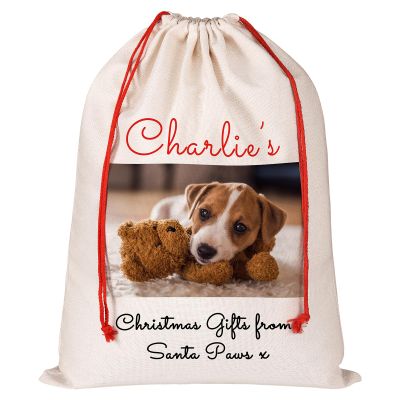 Personalized Santa Sack with Photo Text and Drawstring