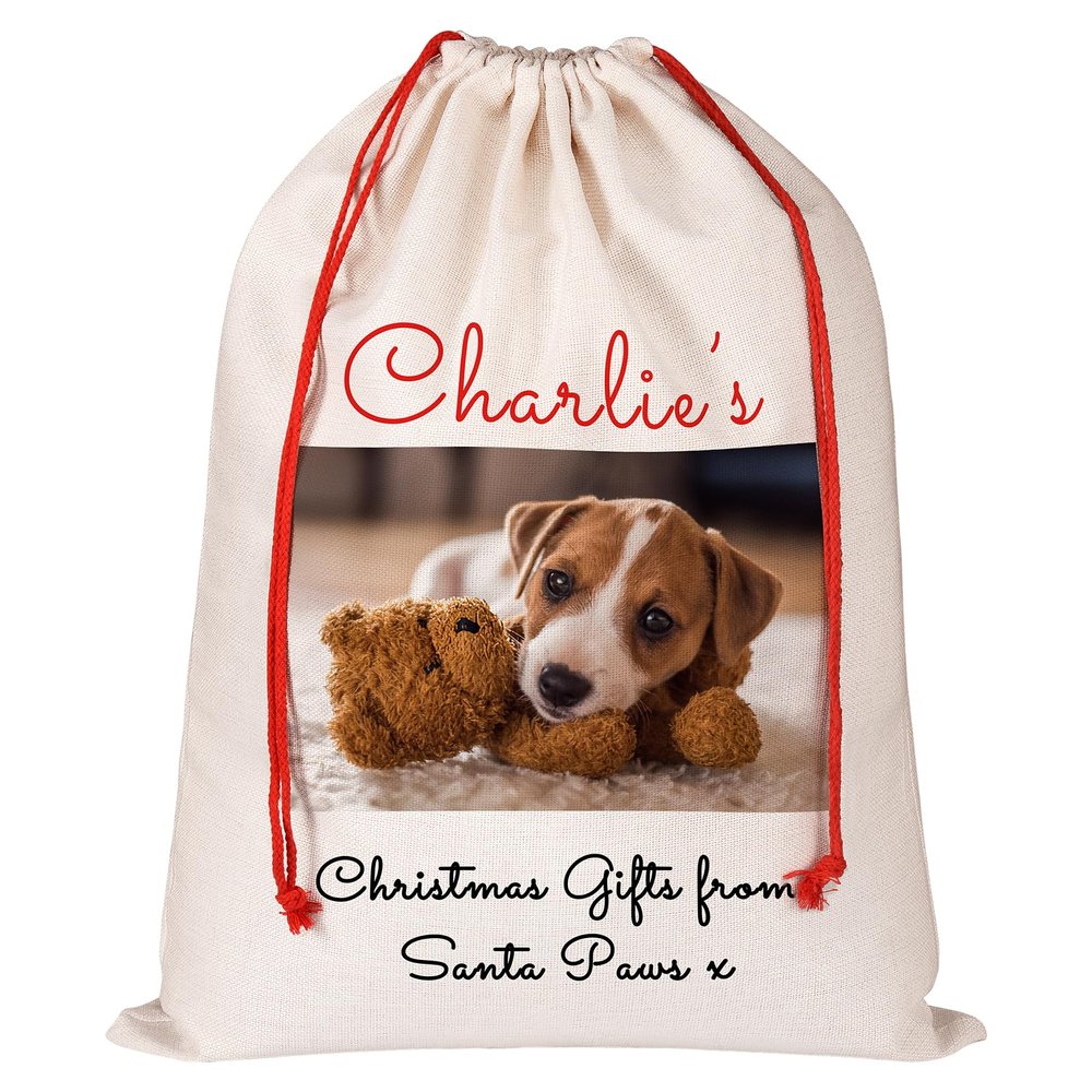 Personalized Santa Sack with Photo Text and Drawstring