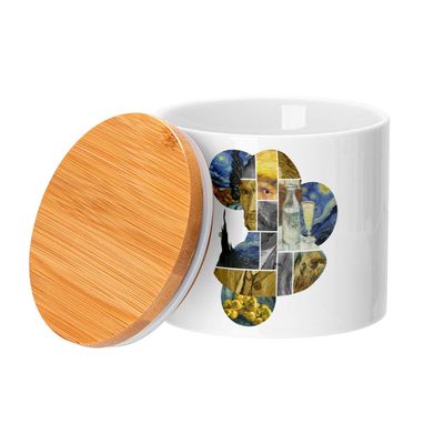 Fabulous Bamboo Ceramic Pot with Lid – Van Gogh Collage Modern Art – 473 ml (16 oz)