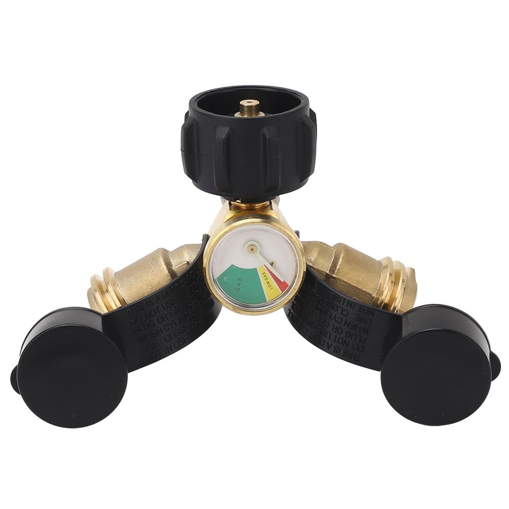 2-Way Tank Splitter with Shut-Off Valve, POL to QCC1 Y-Type Brass Manifold with Gauge