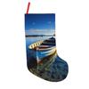 Dwrepo Christmas Stocking with Boat on Blue Water, 18 in, Plush Hanging Stocking view 1