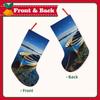Dwrepo Christmas Stocking with Boat on Blue Water, 18 in, Plush Hanging Stocking view 2