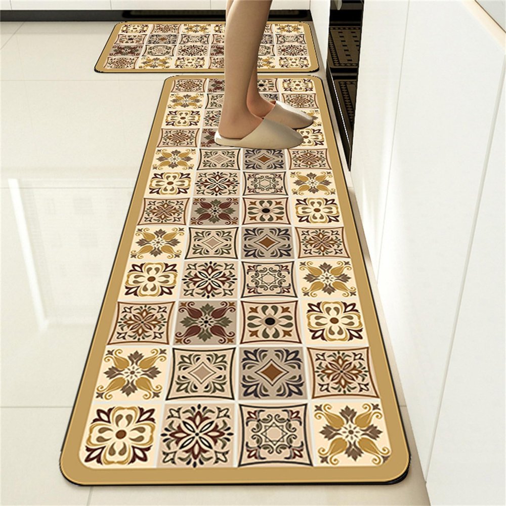 Highdi European Pastoral Kitchen Runner, Diatomaceous Earth, Washable Non-Slip, Camel, 45 x 120 cm