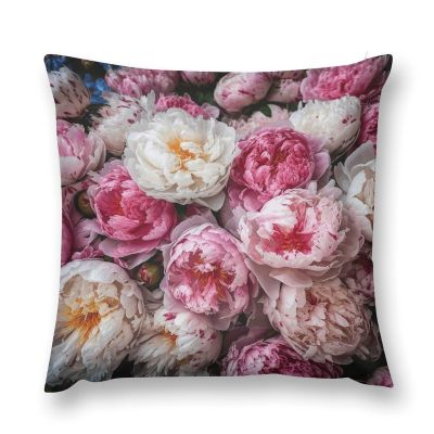 HKMNTGD 22 x 22 in Square Pillow Cover, Peach and White Peonies, Short Plush