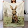 Flannel Throw Blanket with Brown Rabbit Print, Anti-Pilling, Soft, Vertical Design, 127 x 152.4 cm view 4