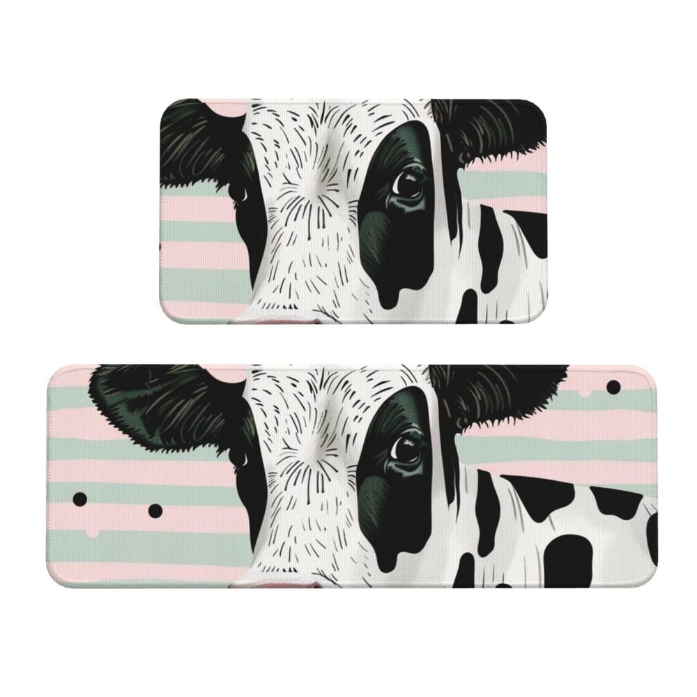 Cute Cow Polka Dot Kitchen Mat Set, 2-Piece