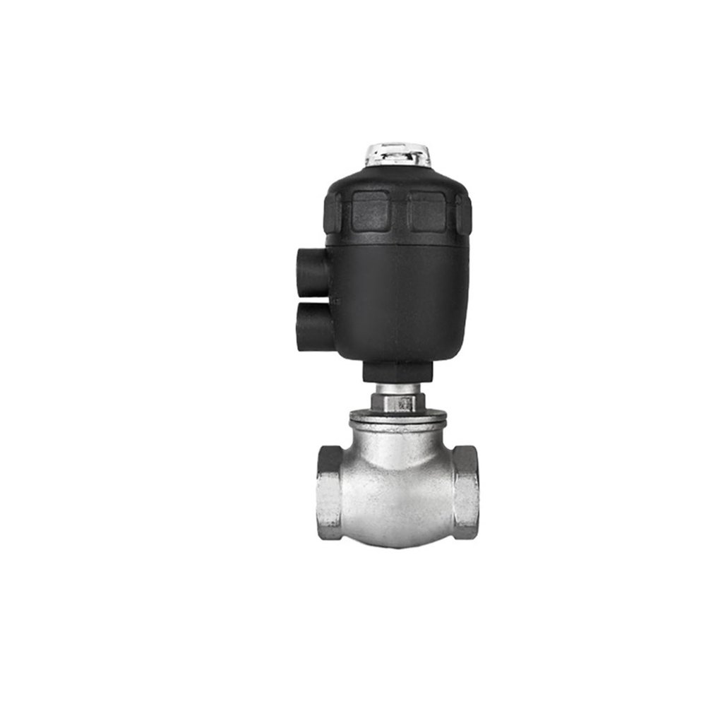 Stainless Steel T-Type Pneumatic Threaded Globe Valve, PTFE Seal, 1/2"–2", Single-Acting